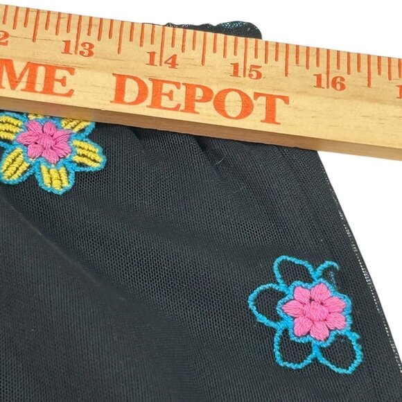 Vintage 90s F.L. Malik Floral Embroidered Mesh Black Pants Women's Size Medium - Picture 6 of 6